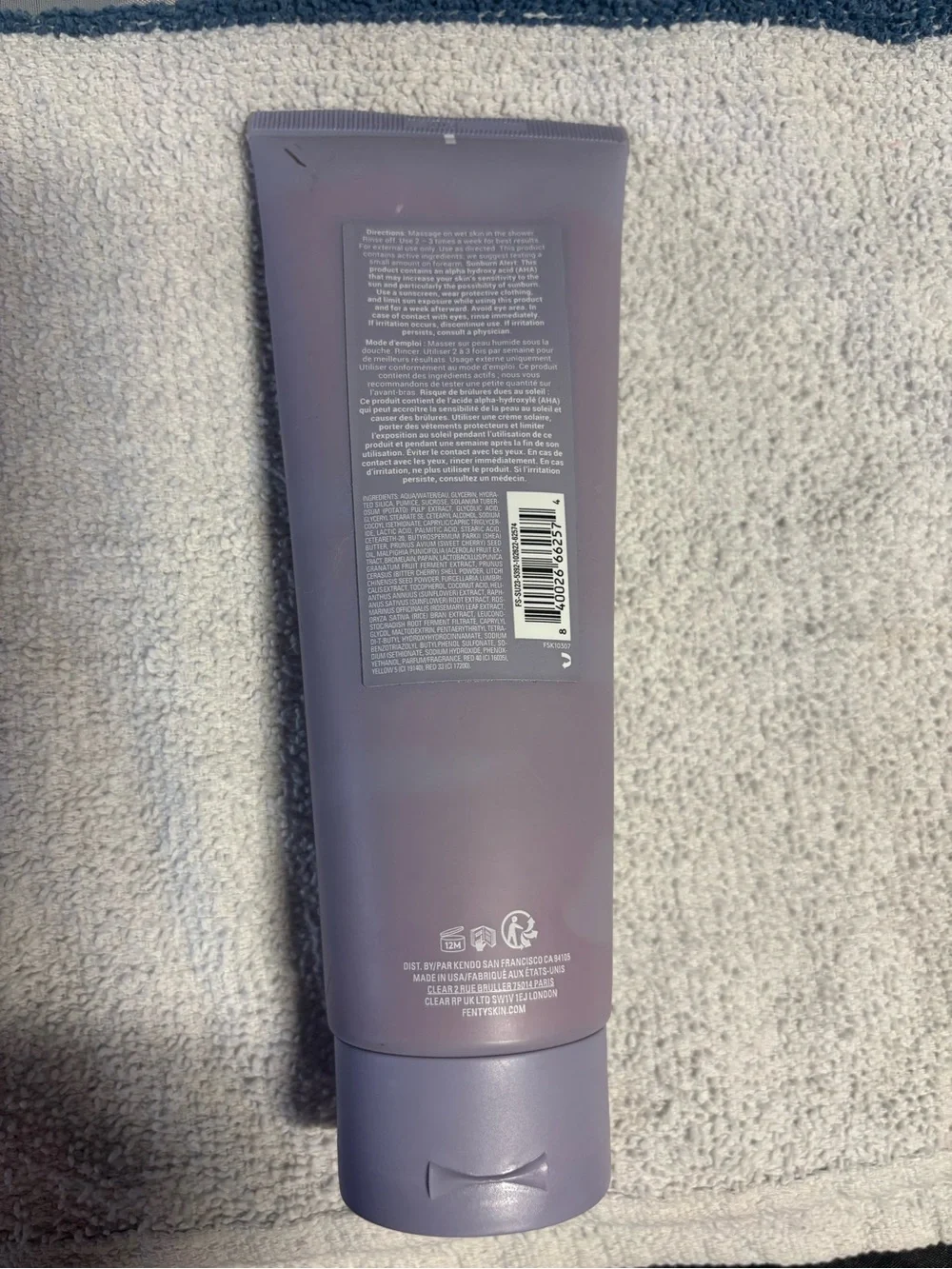 Fenty Skin Cherry Dub Body Scrub — Lavender Tube with Coral Graphic
